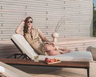 Francis Outdoor Lounger in palisades and black frame Francis Outdoor Lounger in palisades and black frame