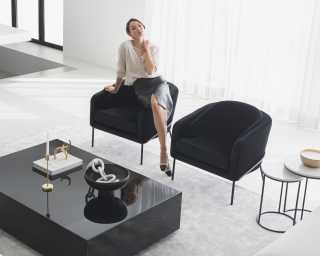 Antonio Scene featuring Angelo Lounge Chairs in Black Velvet Antonio Scene featuring Angelo Lounge Chairs in Black Velvet
