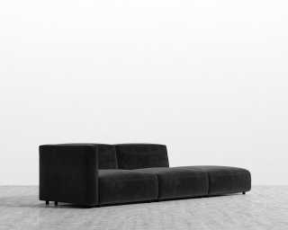 Arya Modular Sofa with Open End - Plush Velvet - Black