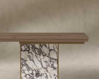 Augustus Desk - 63" - Walnut Veneer - Viola Marble Base Augustus Desk - 63" - Walnut Veneer - Viola Marble Base
