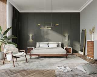 Mikkel Bed Scene featuring Asha rug Cappadocia Taupe
