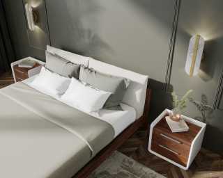 Mikkel Bed Scene -alesund/walnut. Featuring Grayson nightstand and Aubrey lounge chair. Mikkel Bed Scene -alesund/walnut. Featuring Grayson nightstand and Aubrey lounge chair.