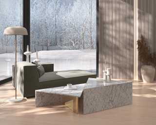 Porter Chaise in sage with Terra Coffee Tables Porter Chaise in sage with Terra Coffee Tables