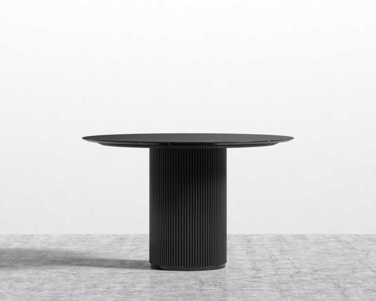 Athena Dining Table Round - 48in - Black Marble Black Oak Base