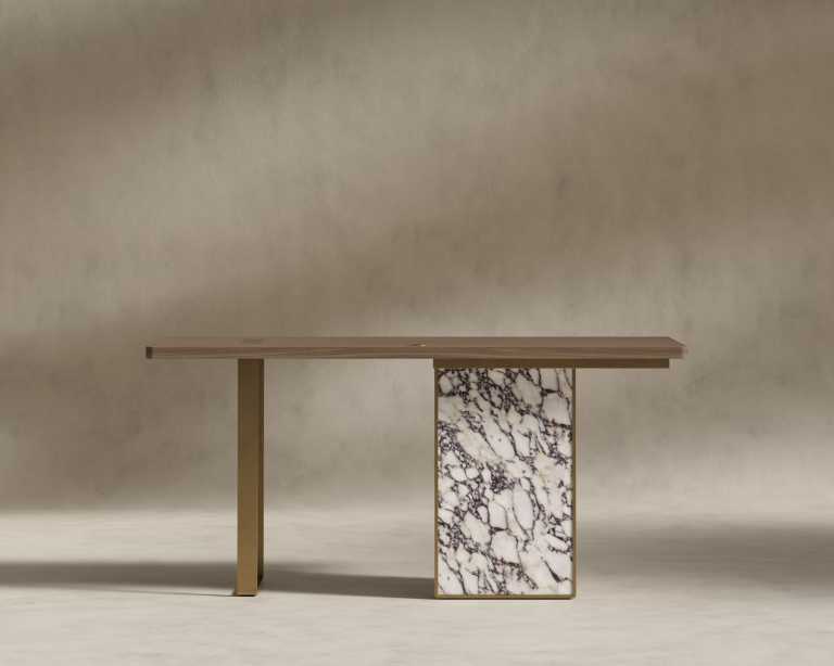 Augustus Desk - 63" - Walnut Veneer - Viola Marble Base Augustus Desk - 63" - Walnut Veneer - Viola Marble Base